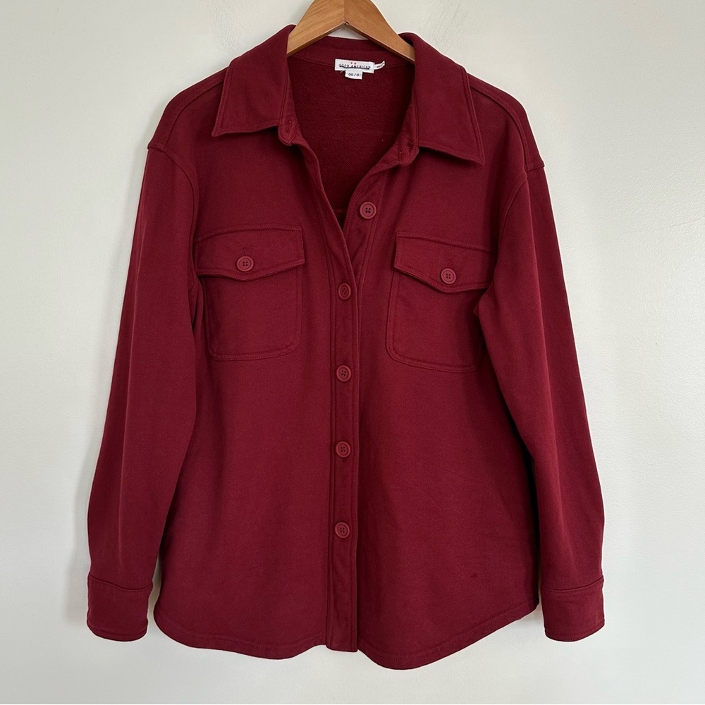 Good American Sueded Fleece Oversized Shacket Shirt Jacket Size 00/0 Burgundy